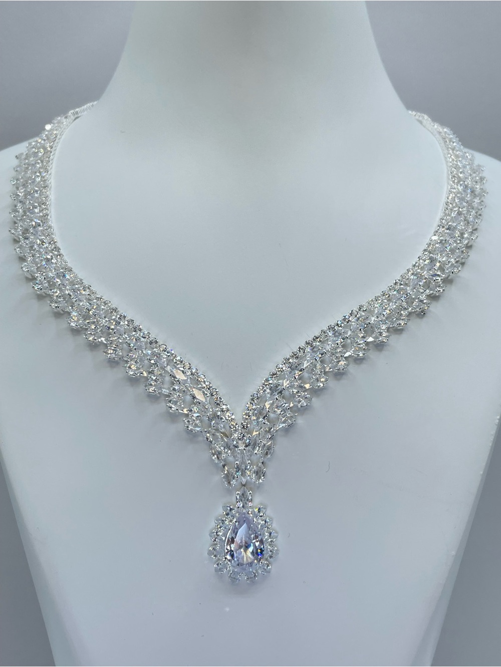 Swarovski Crystal Elements White Crystal Y Drop Tennis Necklace Bridal Formal